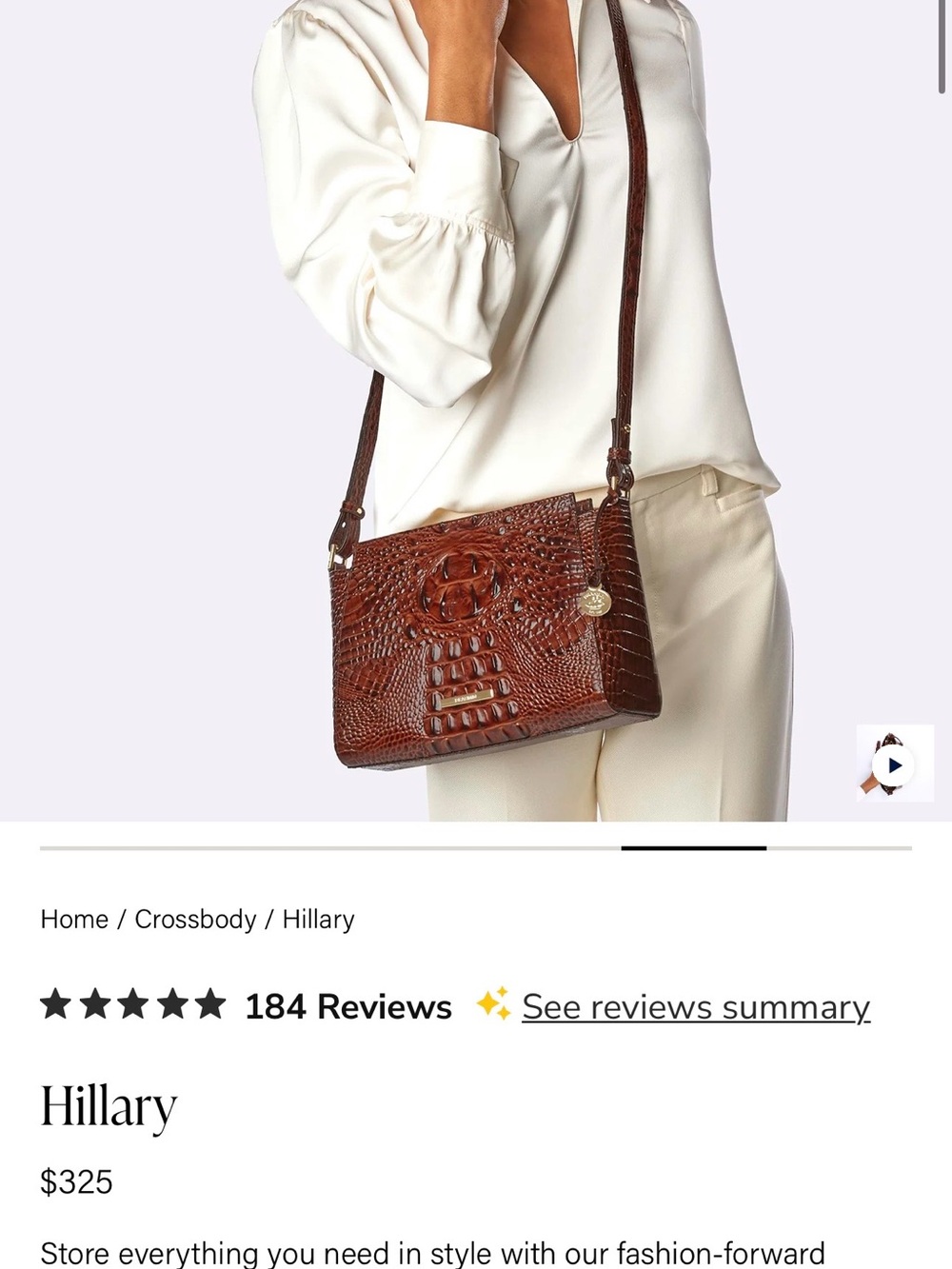 Brahmin Hilary Crossbody Beige and Brown Croc-Embossed Leather with Tassel - Picture 13 of 16